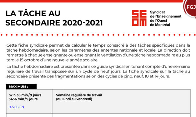 Tâche 2020-2021 | Secondaire
