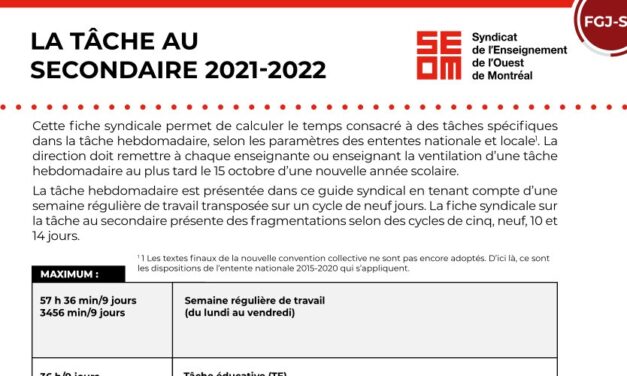 Tâche 2021-2022 | Secondaire